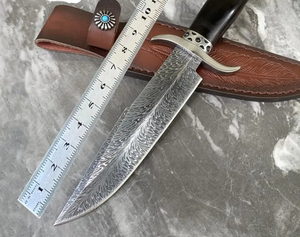 Cuchillo Bowie de Supervivencia Hecho a Mano, Hoja Fija de Acero Inoxidable, Resistente a la Corrosión, Patrón de Pluma, Madera de Grado Industrial, OEM - Product Image 4