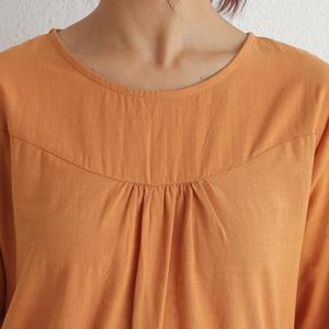 Robe longue décontractée pour femme, élégante, orange, col rond, coupe ample, avec taille à volants, robe midi décontractée - Product Image 5