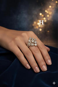 Custom Baguette and Round Lab Grown Diamond Fan <b>Ring</b> Multi-Layer Cluster <b>Statement</b> <b>Ring</b> VVS EF Certified Diamond Ballerina <b>Ring</b> - Product Image 6