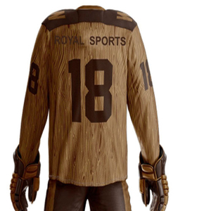 Ensemble uniforme de hockey pour homme, marron grain de bois, 100 % polyester, respirant, maillot, short, gants, patins, taille adulte - Product Image 6