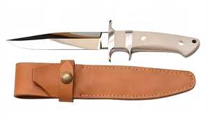 Couteau de survie à lame fixe fait main pour le camping en plein air, outil robuste en acier inoxydable, couteau utilitaire de terrain type Bowie avec manche en os blanc - Product Image 3