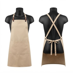 Delantal de Chef para Hombre, Lona de Algodón Premium 300 GSM, Color Beige Caqui, Delantal con Tirantes Cruzados en la Espalda, Bolsillo Grande, Bordado de Logotipo Personalizado, Duradero - Product Image 1
