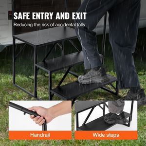 Scala a 3 Gradini per Camper con Capacità di Carico di 200 kg, Corrimano in Acciaio al Carbonio Rinforzato, Ingresso/Uscita Sicura Antiscivolo - Product Image 4