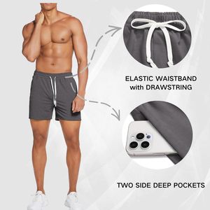 Shorts Bermuda pour homme en bleu marine uni, à séchage rapide, avec poches, taille élastique, vêtements de sport décontractés - Product Image 6
