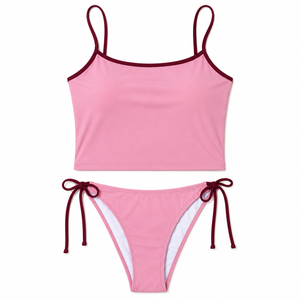 Conjunto de Bikini de Color Sólido para Mujer, con Tirantes Ajustables y Lazos Laterales, Traje de Baño de Dos Piezas, OEM, ODM, Venta al Por Mayor - Product Image 4