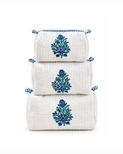 Block Printed Quilted Eco-Friendly Durable Cotton <b>Cosmetic</b> Bags with Geometric Pattern Handmade Travel <b>Organizer</b> Pouch Set - Product Image 3