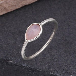 925 Sterling Silver Pink Rose <b>Quartz</b> <b>Ring</b> Handmade Small Teardrop Gemstone Stackable <b>Ring</b> - Product Image 3