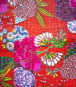 Colcha Kantha Naranja Hecha a Mano, Colchas Kantha Vintage de Algodón Estampado, Manta Orgánica 100% Algodón Hecha a Mano para Uso en el Hogar y Hoteles - Product Image 4