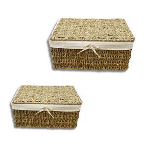 Wicker SEAGRASS <b>STORAGE</b> <b>BASKET</b> with Lid Rectangular Woven <b>Storage</b> <b>Basket</b> Collection - Product Image 1
