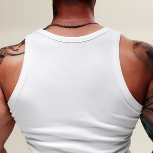 <b>Men's</b> Custom <b>White</b> Cotton Tank Top O-Neck Sleeveless Knitted Solid Casual Muscle <b>Vest</b> Wear - Product Image 5