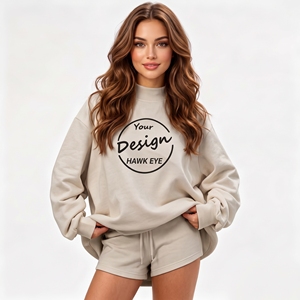 Sudadera de cuello alto con estampado personalizado para mujer, estilo nuevo, de tejido grueso, oversize, con hombros caídos - Product Image 1