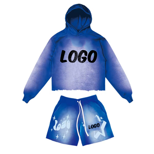 2026 OEM/ODM Custom Men's Sweatshirt Hoodie and Shorts <b>Sets</b> New Arrival Jogger <b>Set</b> Acid Wash Hoodies and shorts for Mens - Product Image 2