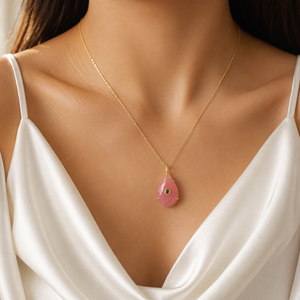 Classic Unique Style 18K Gold Plated Brass Gemstone Cat's Eye Teardrop CZ Pendant Necklace Minimalist Buddhism Women's Gift - Product Image 2