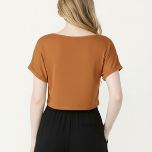 Crop <b>Top</b> Beach Wear Short Sleeve Lightweight Breathable Loose Fit Round Neck Custom OEM Wholesale Manufacturer - Product Image 3