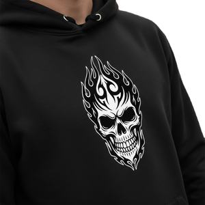 Sudadera con Capucha de Forro Polar Negra para Hombre con Logotipo Personalizado, Venta al por Mayor, Estilo Urbano, Hip Hop, Gráfico de Calavera con Llamas, Sudadera Gruesa de Invierno - Product Image 3