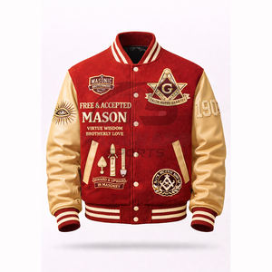 Chaqueta Universitaria Personalizada de Estilo Masónico – Cuerpo de Lana Premium con Mangas de Cuero PU y Símbolos Bordados - Product Image 1