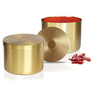 Elegant Indian Design <b>Large</b> Metal Iron Hammered Box Gold Lid Bread Storage <b>Jar</b> Wholesale Stainless Steel Kitchenware for Food - Product Image 4