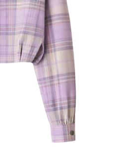 Chemisier court personnalisé à carreaux lavande pour femme, col rabattu, manches longues, boutonné, style décontracté, fabricant OEM - Product Image 2