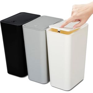 Paquete de 3 Cubos de Basura para Baño de 10L/2.6 Galones con Tapa de Presión, Cubo de Basura Delgado, Cesto de Basura Pequeño, Práctico Contenedor de Residuos para Baño - Product Image 1