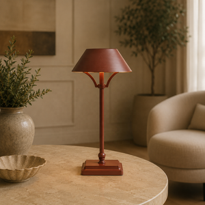 Lampe de table en métal Rust Haven avec abat-jour conique, construction en fer durable, éclairage d'ambiance doux pour des espaces de vie élégants - Product Image 1