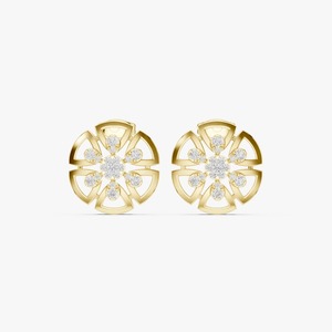 Pendientes de Oro Amarillo de 9K con Diamantes Cultivados en Laboratorio de 0.516CT, Diseño de Racimo Floral, Corte Brillante Redondo, Joyería Fina al por Mayor - Product Image 1