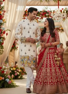 Kurta en coton pour homme, broderie artisanale, coupe classique, longueur cheville, tenue traditionnelle indienne et pakistanaise pour mariage, imprimé à la main - Product Image 2