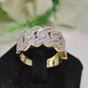 Baguette and Round Cut Moissanite Diamond Cuban Link Chain <b>Ring</b> for Men Engagement Iced Wedding Band <b>925</b> Sterling <b>Silver</b> Jewelry - Product Image 3