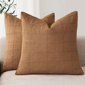 Housse de coussin carrée bleue à carreaux en coton tissé avec fermeture enveloppe, style classique, décoration d'intérieur - Product Image 5