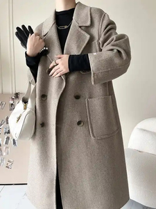 Autumn and <b>Winter</b> Women's Lapel Long-Sleeved Knitted Coat Print Casual Loose Wool with Silk Lining Fleece Thickness - Product Image 2
