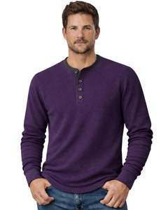 <b>Mens</b> Waffle <b>Henley</b> Long Sleeve Thermal T Shirt Purple Casual Button Neck Winter Wear <b>Top</b> Cotton Slim Fit Breathable Fabric - Product Image 1
