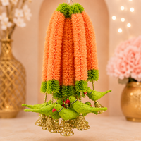 Guirlande artificielle suspendue en tissu Gajra avec clochettes, motif perroquet, faite à la main, pour décoration de mariage indien, anniversaire ou maison, 2 pieds