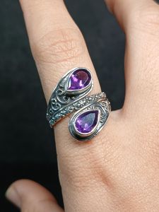 Sterling <b>Silver</b> Amethyst <b>Ring</b> Size 8 5 Handmade Gemstone <b>Ring</b> Made In India Jewelry Gift For Women Elegant - Product Image 5
