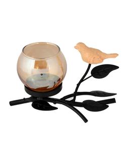 Vintage Metal <b>Tree</b> Branch Tea <b>Light</b> Candle Holder with Glass Votive & Decorative Bird Figurine - Product Image 4