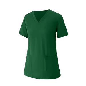 Haut de blouse médicale à col en V pour femme, en polyester de haute qualité, extensible et respirant, ensemble d'uniformes d'infirmière, tenue médicale en spandex pour hôpital - Product Image 1