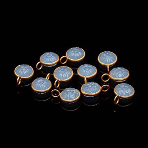 Natural Blue Chalcedony Carved Flower Charm Gold Vermeil Pendant 925 Sterling Silver Chalcedony Gemstone <b>Healing</b> <b>Crystal</b> Jewelry - Product Image 4