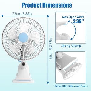 Ventilateur de table oscillant portable à 2 vitesses et 90 degrés, avec ventilateur de refroidissement silencieux à faible vitesse pour bureau et chambre, options de fixation à clip 3 directions - Product Image 4