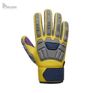 Custom High-Vis General Purpose Safety Work Gloves Dual Tone Grey Leather Backhand Armor Textured Foam Padded Palm Anti-Slip - Product Image 1