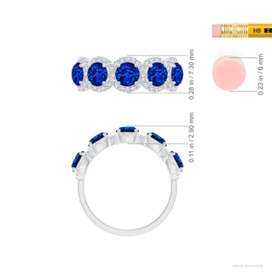 2026 New Arrival 14K Solid Gold Five-Stone Natural Blue Sapphire & Diamond Half Eternity Halo Ring <b>Top</b> Quality Wedding Ring RTS - Product Image 2