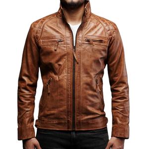 Chaqueta de motorista de alta calidad personalizada para hombre en cuero genuino marrón motocicleta estilo clásico chaqueta transpirable cuello alto - Product Image 1