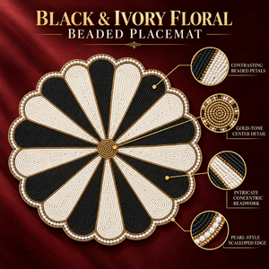 Set de table moderne fait main en perles de verre florales noires et ivoire, écologique et résistant à la chaleur |   Décoration de table pour des fêtes élégantes - Product Image 5