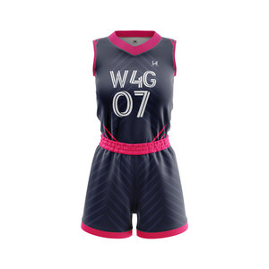Custom Girls' Basketball Uniform Set Sleeveless V Neck Pullover Heat Transfer Printed Breathable Moisture Wicking Quick Dry Sets - Product Image 1