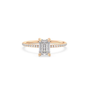 Bague solitaire halo caché en or massif 14 carats avec diamant de laboratoire HPHT CVD, design unique REYES, pour femme, cadeau de mariage luxueux, bijoux. - Product Image 2
