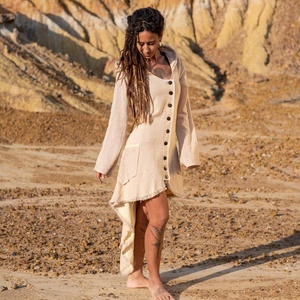 Cotton Hood Jacket <b>Boho</b> Spring Summer Jacket with Pockets Lightweight Womens Hooded Cardigan Festival Wear Casual Breathable - Product Image 3