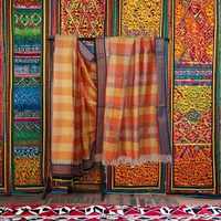 Saree Sutra Kotak-Kotak Multiwarna |   Batas Kontras |   Pakaian Etnis Tradisional India |   Gaya Saree untuk Pesta Pernikahan yang Meriah |   STUDIO-N