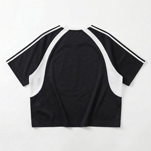 T-shirt court sportif noir et blanc avec imprimé miroir rouge |   T-shirt à manches raglan avec empiècements en mesh pour le streetwear |   Fournisseur de Marque Privée OEM - Product Image 2