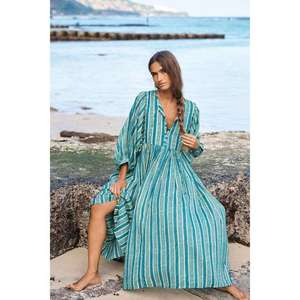 Robe maxi bohème pour femmes, en coton à imprimé floral, manches courtes, col en V, robe décontractée ample, robe de plage d'été - Product Image 6