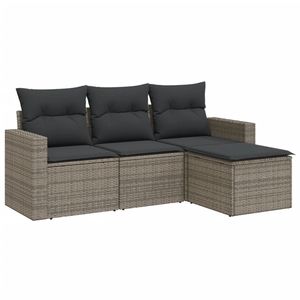 Juego de Sofás de Jardín de Mimbre Sintético Gris de 4 Piezas, Patas Ajustables, Muebles de Exterior Duraderos y Elegantes - Product Image 2