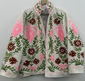 Hand Embroidered Wool Knitted Jacket <b>Women</b> Floral Pattern Mandarin Collar Full Sleeve Winter Thick Pullover <b>Coat</b> - Product Image 4