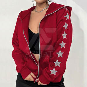 Sudadera con capucha y cremallera de cristal brillante para mujer, informal, de manga larga, 2026 - Product Image 3