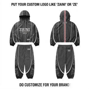 ZAINI Premium 300 Grams <b>Knitted</b> Polyester/Nylon Breathable Casual Windbreaker Suit Men Winter Hooded Front Blue Black - Product Image 1